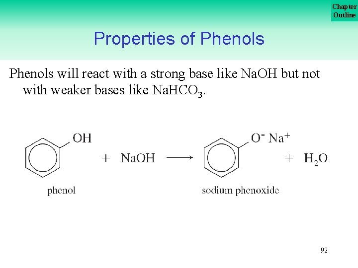 Chapter Outline Properties of Phenols will react with a strong base like Na. OH