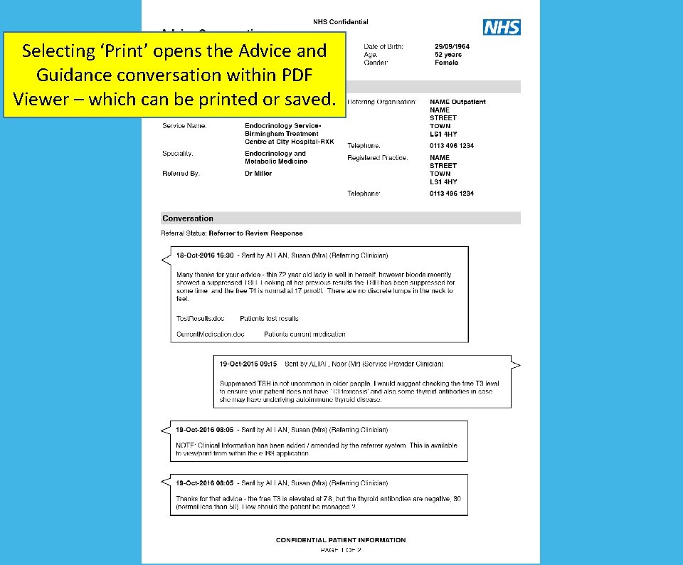 Selecting ‘Print’ opens the Advice and Guidance conversation within PDF Viewer – which can
