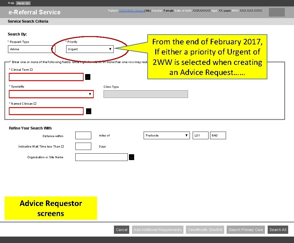 Help Alerts (9) e-Referral Service Patient: XXXXXXX, Xxxxx (Ms) Gender: Female Date of birth: Help Alerts (9) e-Referral Service Patient: XXXXXXX, Xxxxx (Ms) Gender: Female Date of birth: