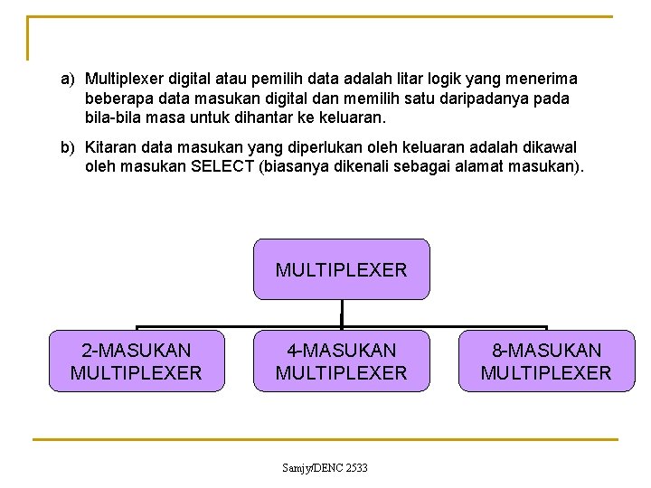 a) Multiplexer digital atau pemilih data adalah litar logik yang menerima beberapa data masukan