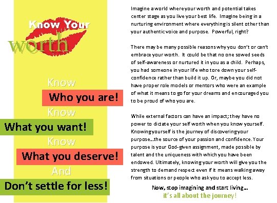 Know Your worth Know Who you are! Know What you want! Know What you
