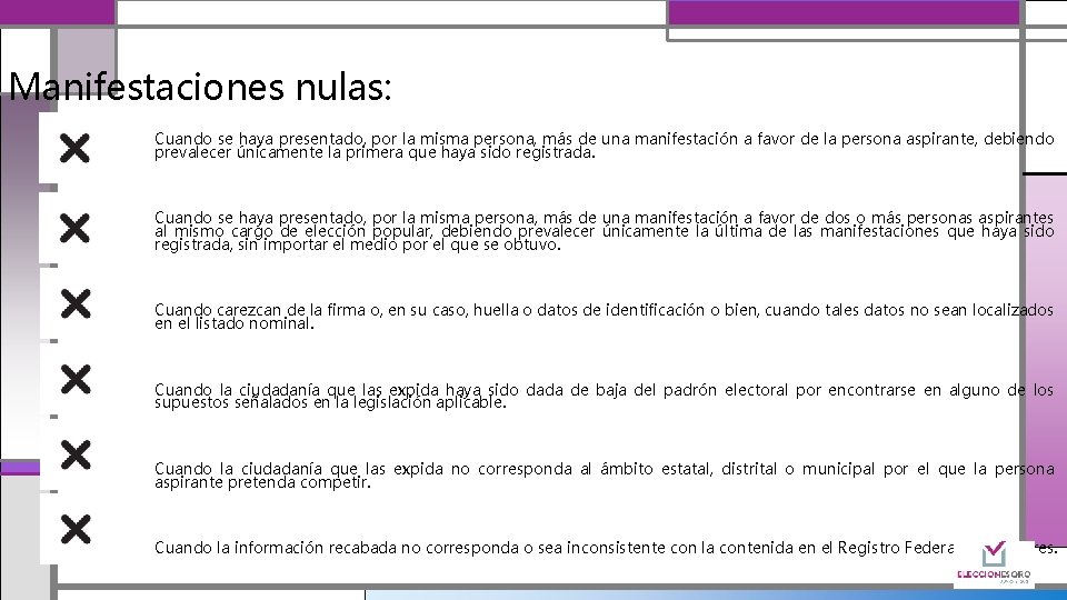 Manifestaciones nulas: Cuando se haya presentado, por la misma persona, más de una manifestación