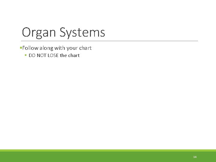 Organ Systems §Follow along with your chart § DO NOT LOSE the chart 14
