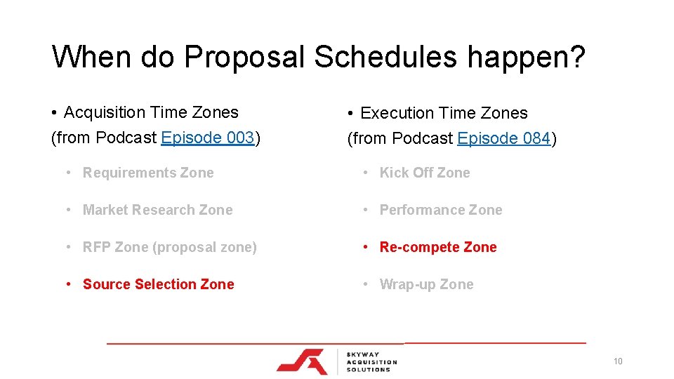 When do Proposal Schedules happen? • Acquisition Time Zones (from Podcast Episode 003) •