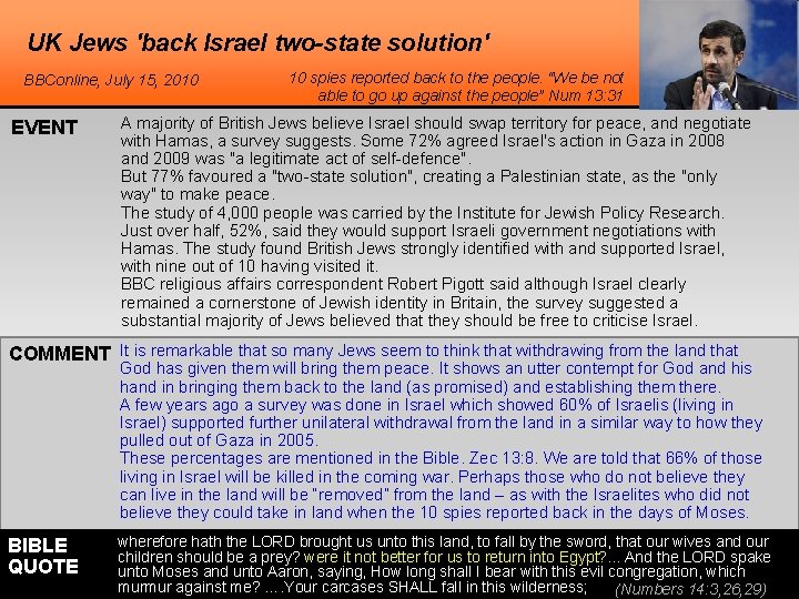 UK Jews 'back Israel two-state solution' BBConline, July 15, 2010 EVENT 10 spies reported