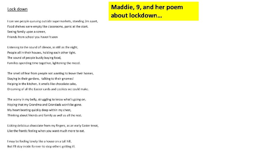 Maddie, 9, and her poem about lockdown… 