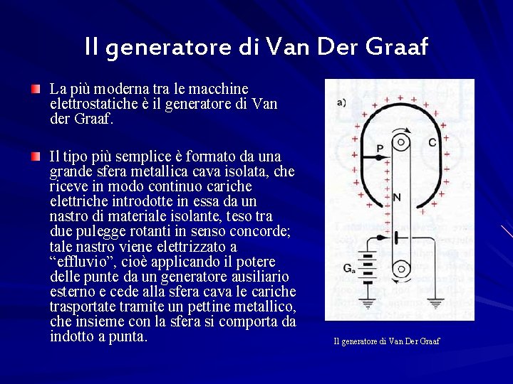 Il generatore di Van Der Graaf La più moderna tra le macchine elettrostatiche è