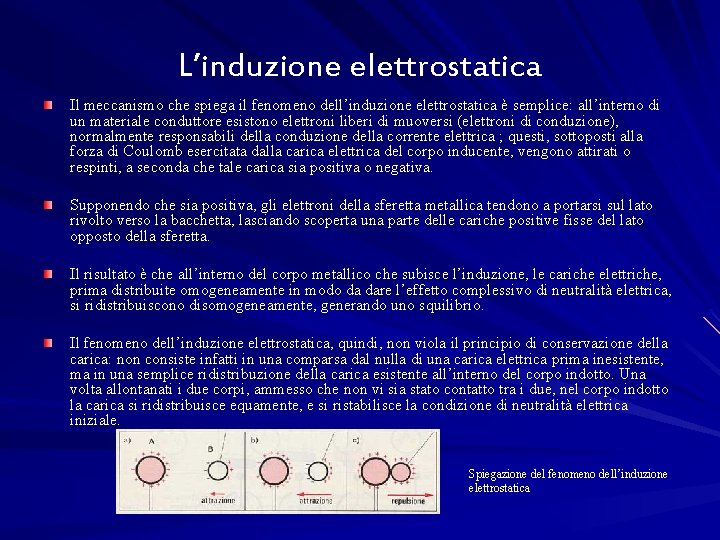 L’induzione elettrostatica Il meccanismo che spiega il fenomeno dell’induzione elettrostatica è semplice: all’interno di