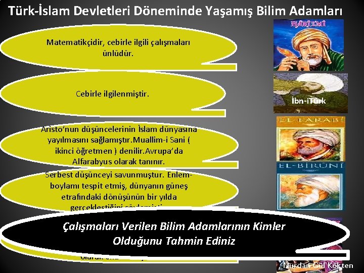 Türk-İslam Devletleri Döneminde Yaşamış Bilim Adamları Matematikçidir, cebirle ilgili çalışmaları ünlüdür. Cebirle ilgilenmiştir. İbn-i.