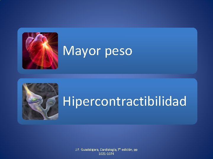 Mayor peso Hipercontractibilidad J. F. Guadalajara, Cardiología, 7° edición, pp 1021 -1074 