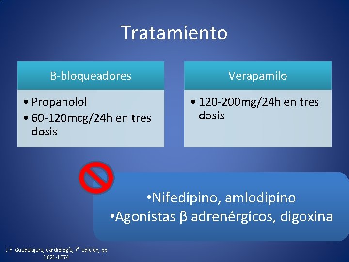 Tratamiento B-bloqueadores • Propanolol • 60 -120 mcg/24 h en tres dosis Verapamilo •