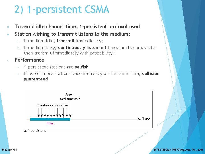 2) 1 -persistent CSMA n n To avoid idle channel time, 1 -persistent protocol