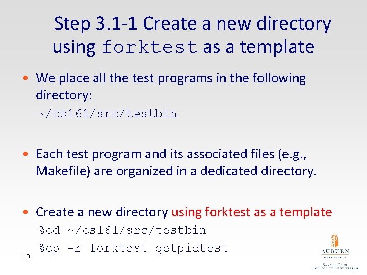 Step 3. 1 -1 Create a new directory using forktest as a template •