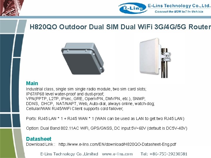 H 820 QO Outdoor Dual SIM Dual Wi. Fi 3 G/4 G/5 G Router