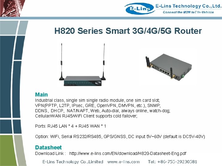 H 820 Series Smart 3 G/4 G/5 G Router Main Industrial class, single sim