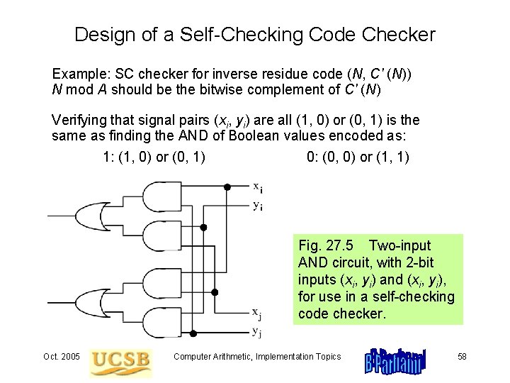 Design of a Self-Checking Code Checker Example: SC checker for inverse residue code (N,