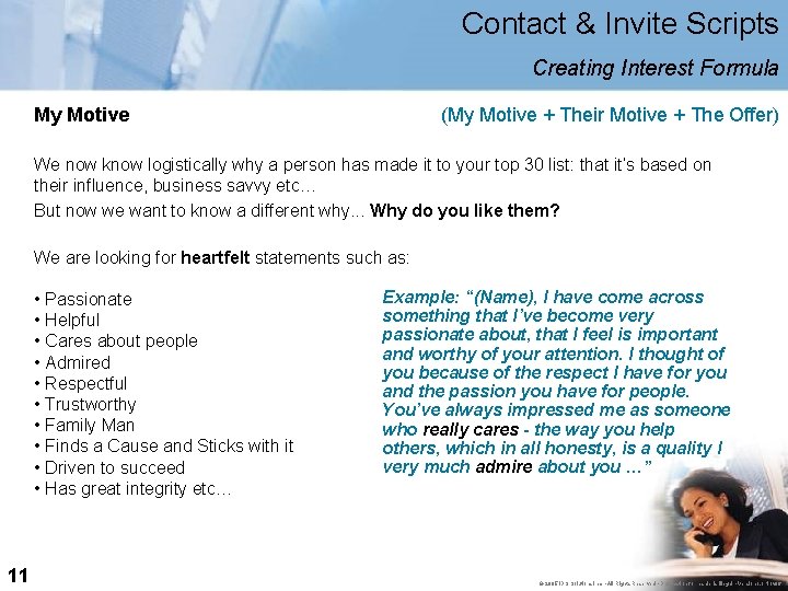 Contact & Invite Scripts Creating Interest Formula (My Motive + Their Motive + The