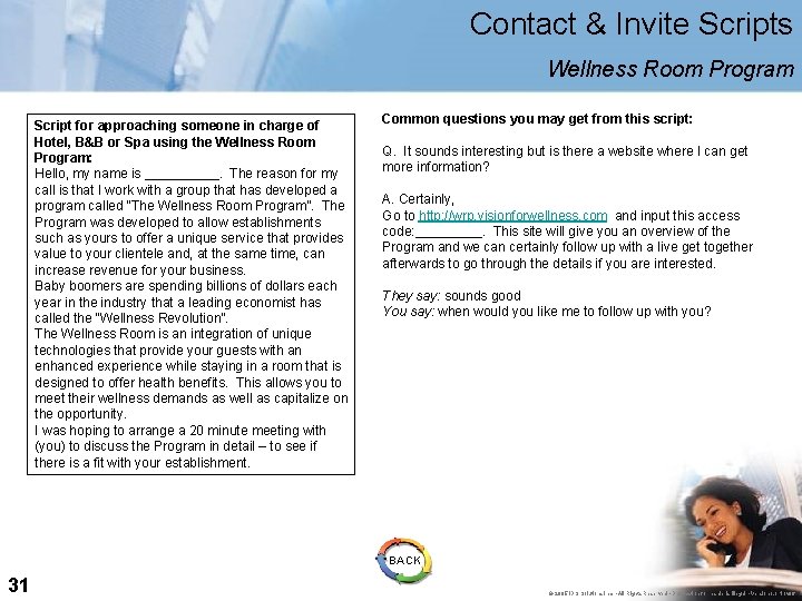 Contact & Invite Scripts Wellness Room Program Script for approaching someone in charge of