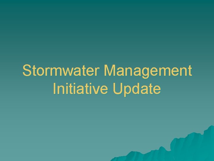 Stormwater Management Initiative Update 