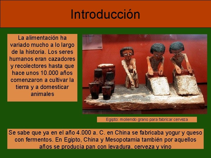 Introducción La alimentación ha variado mucho a lo largo de la historia. Los seres