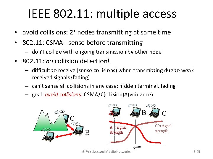 IEEE 802. 11: multiple access • avoid collisions: 2+ nodes transmitting at same time