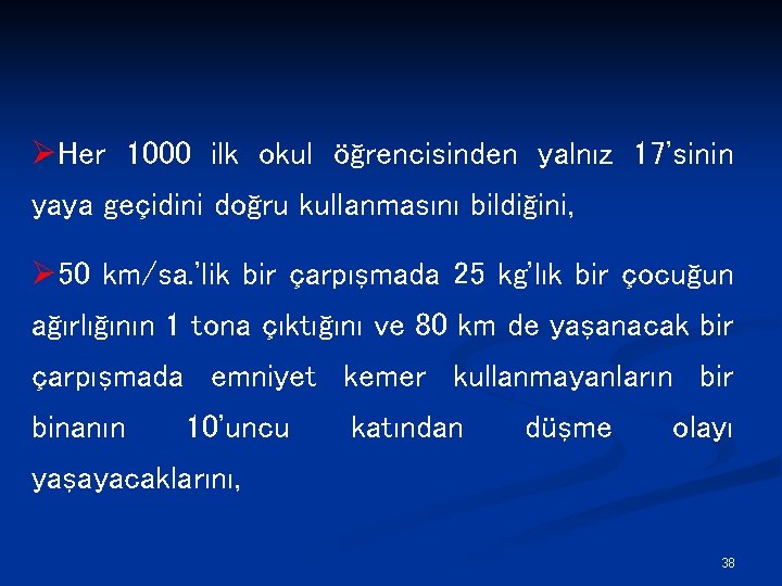 ØHer 1000 ilk okul öğrencisinden yalnız 17'sinin yaya geçidini doğru kullanmasını bildiğini, Ø 50