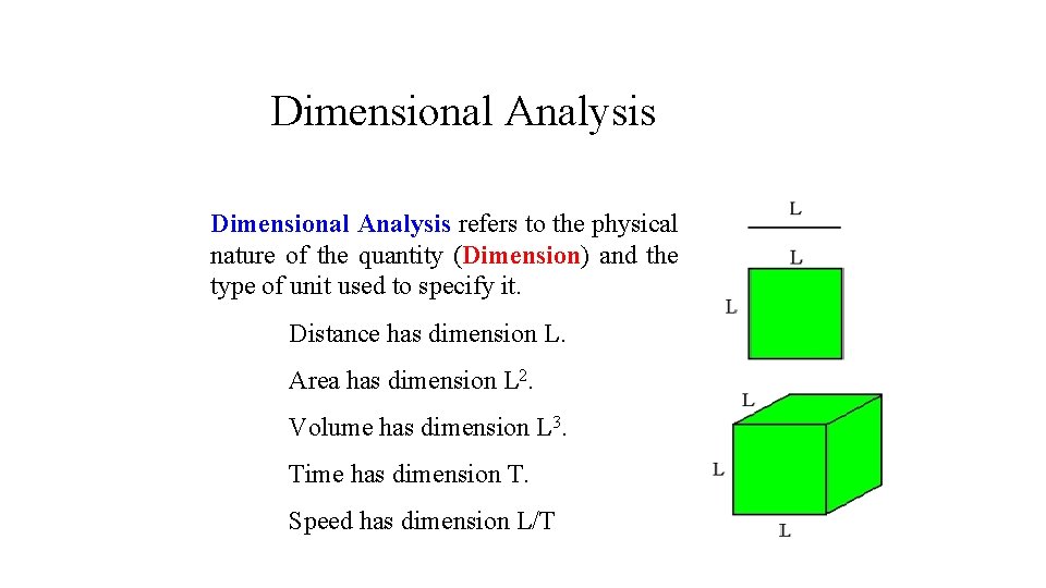 Dimensional Analysis refers to the physical nature of the quantity (Dimension) and the type