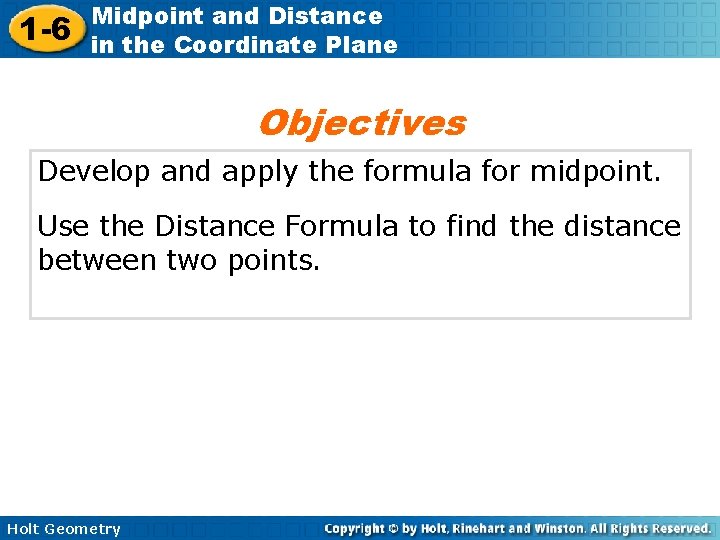 1 6 Midpoint and Distance in the Coordinate