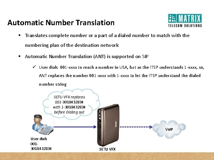Automatic Number Translation § Translates complete number or a part of a dialed number