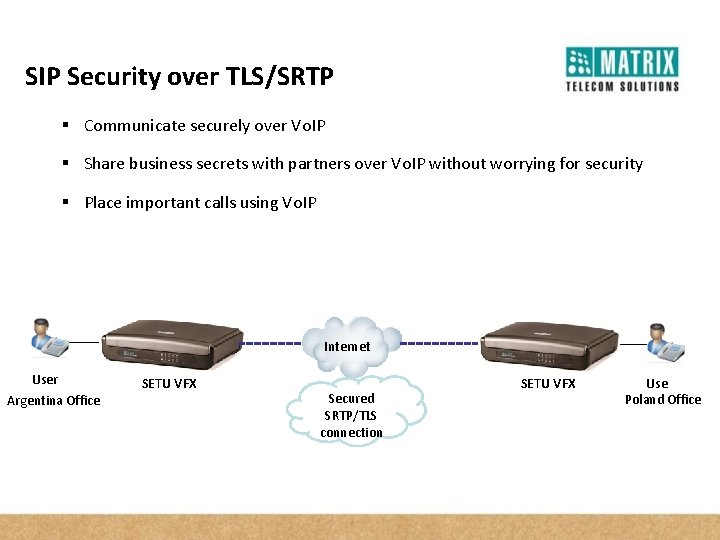 SIP Security over TLS/SRTP § Communicate securely over Vo. IP § Share business secrets