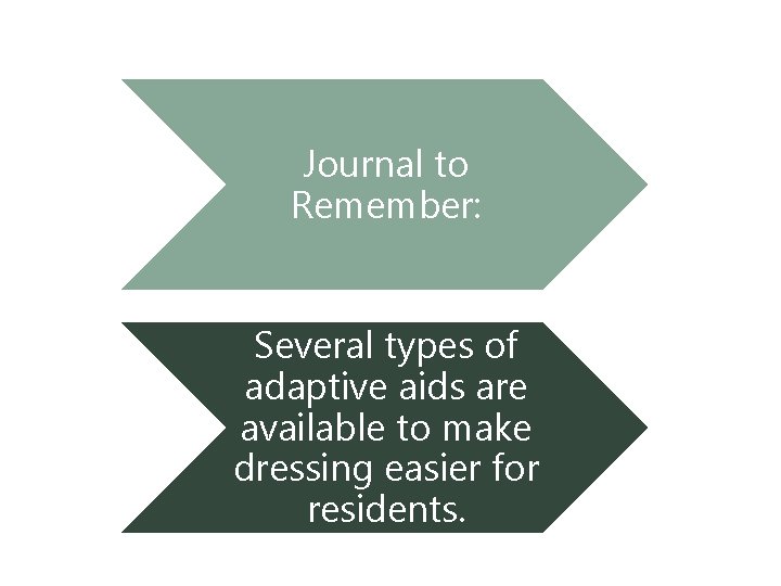5. List guidelines for assisting with dressing Journal to Remember: Several types of adaptive