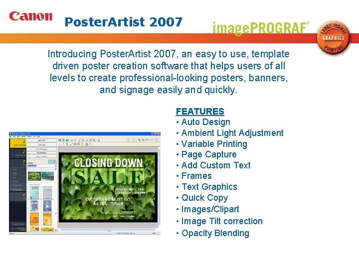 Poster. Artist 2007 Introducing Poster. Artist 2007, an easy to use, template driven poster