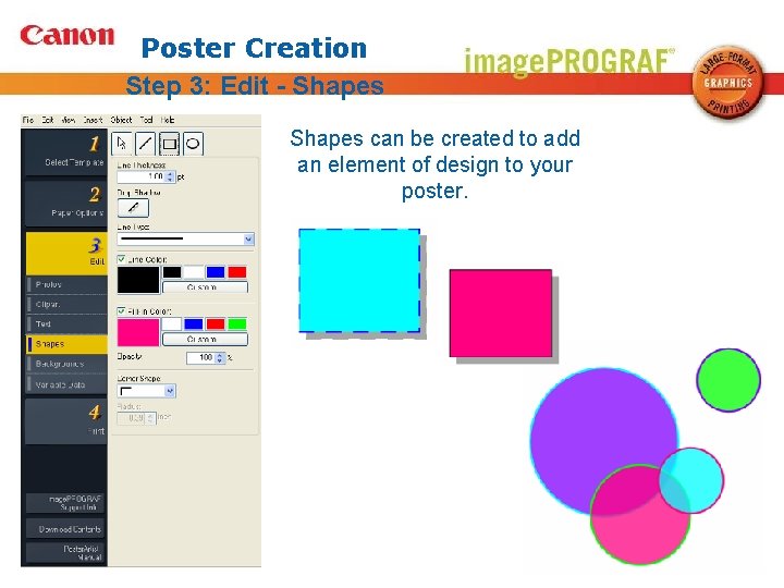 Poster Creation Step 3: Edit - Shapes can be created to add an element