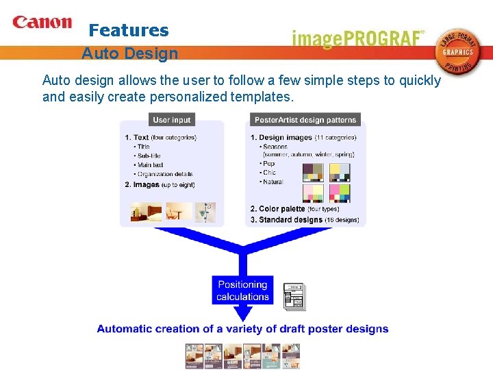 Features Auto Design Auto design allows the user to follow a few simple steps