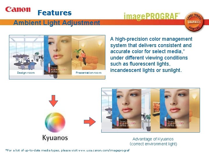 Features Ambient Light Adjustment Design room Presentation room A high-precision color management system that