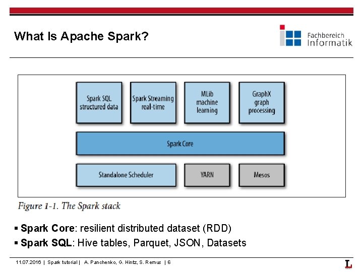 What Is Apache Spark? § Spark Core: resilient distributed dataset (RDD) § Spark SQL: