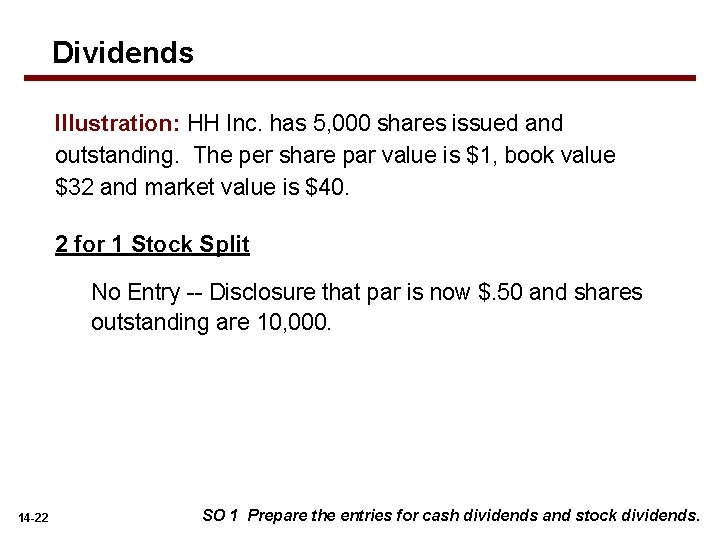 Dividends Illustration: HH Inc. has 5, 000 shares issued and outstanding. The per share