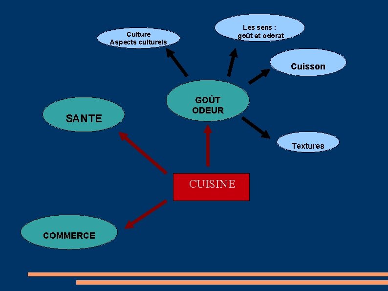 Les sens : goût et odorat Culture Aspects culturels Cuisson SANTE GOÛT ODEUR Textures