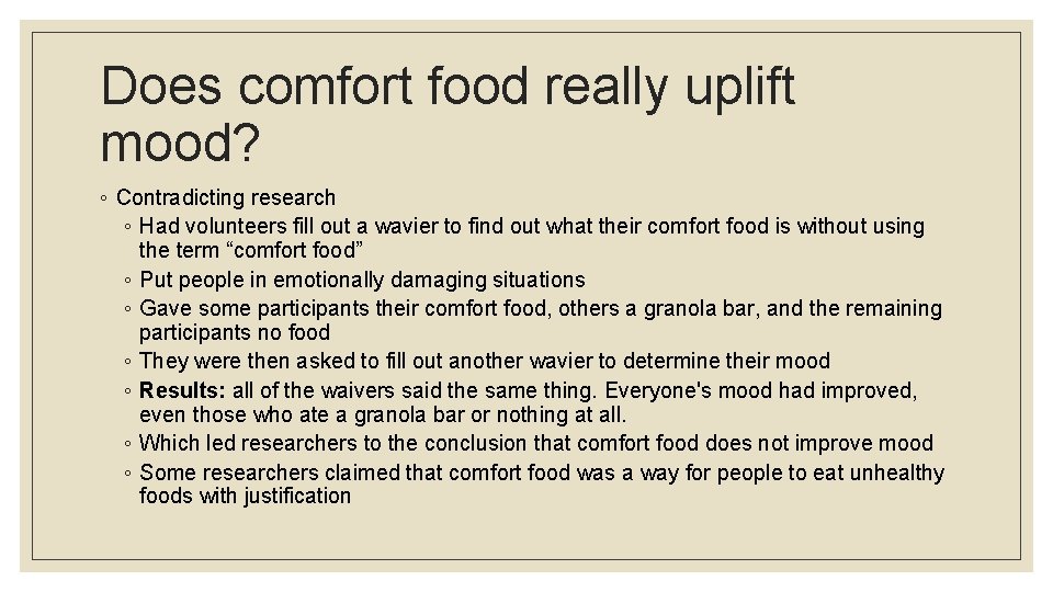 View of COMFORT FOOD what the research reveals The History
