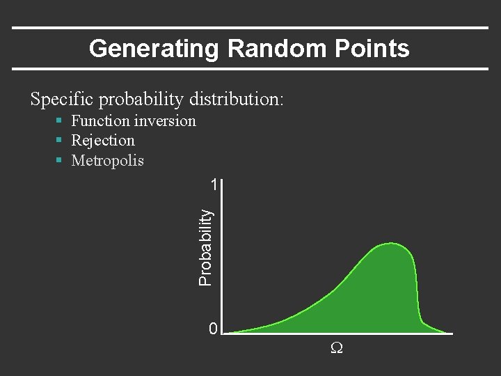 Generating Random Points Specific probability distribution: § Function inversion § Rejection § Metropolis Probability