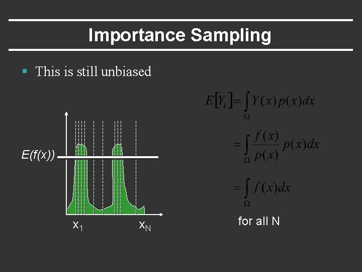 Importance Sampling § This is still unbiased E(f(x)) x 1 x. N for all