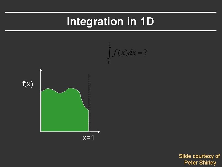 Integration in 1 D f(x) x=1 Slide courtesy of Peter Shirley 
