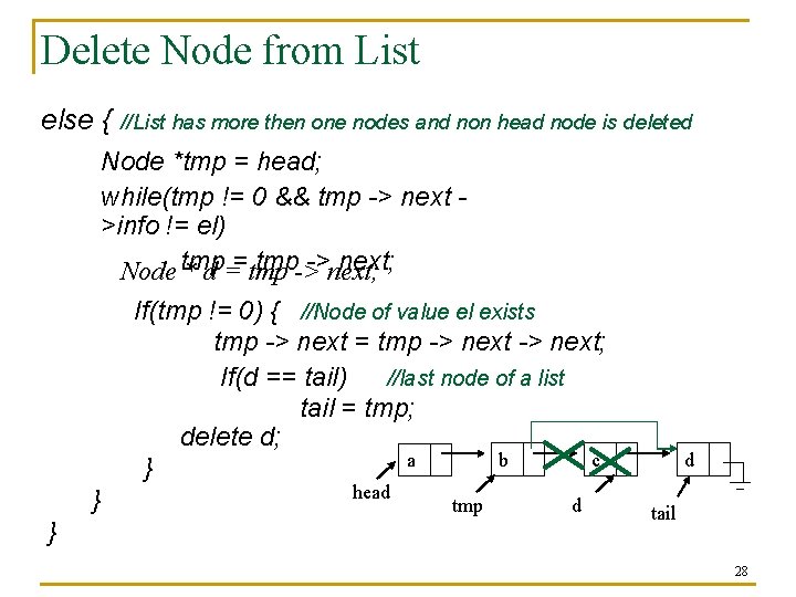 Delete Node from List else { //List has more then one nodes and non