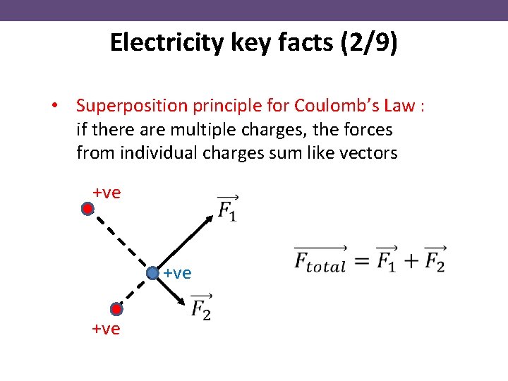 Electricity key facts (2/9) • Superposition principle for Coulomb’s Law : if there are