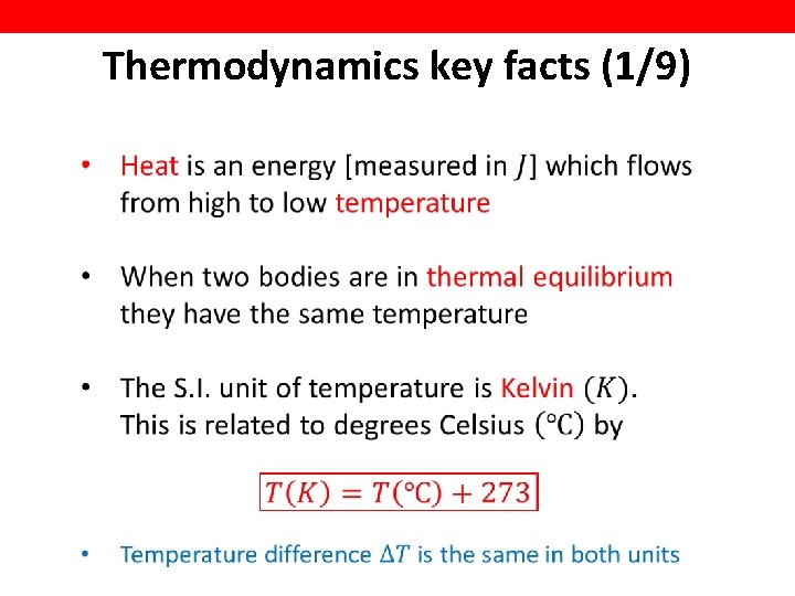Thermodynamics key facts (1/9) 