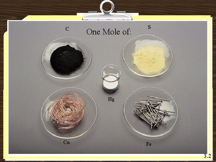C One Mole of: S Hg Cu Fe 3. 2 