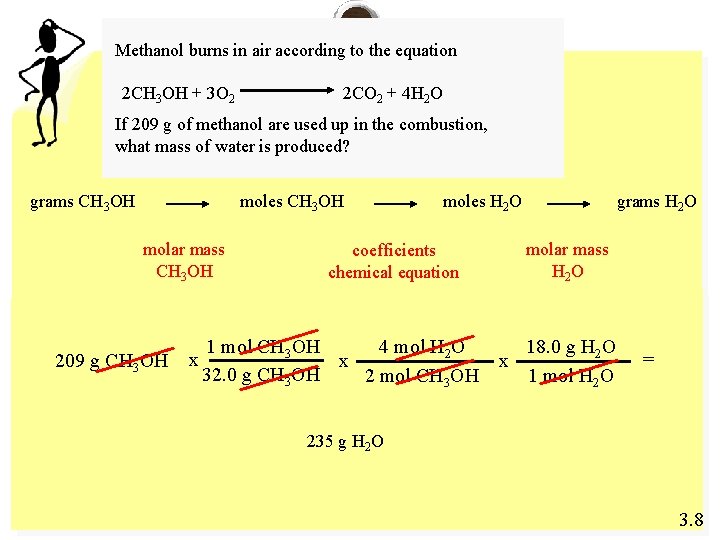 Methanol burns in air according to the equation 2 CH 3 OH + 3