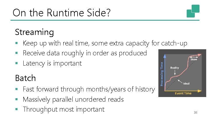 On the Runtime Side? Streaming § Keep up with real time, some extra capacity