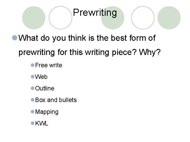 Prewriting l What do you think is the best form of prewriting for this