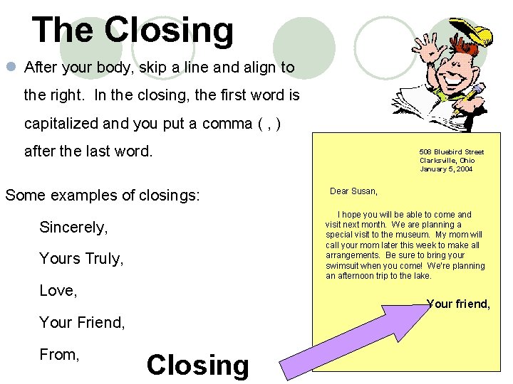 The Closing l After your body, skip a line and align to the right.